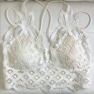 Free People White Lace Bra with Scalloped Edges